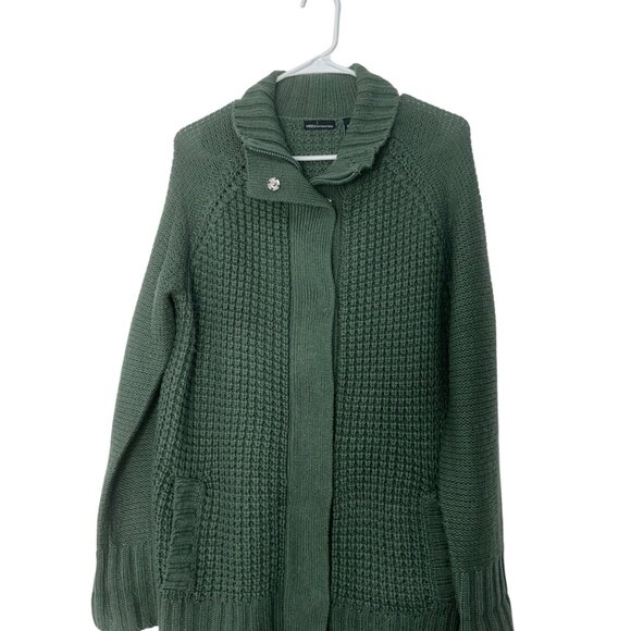 Moda International Green Cable Knit Cardigan Sweater Women’s XL Acrylic Wool - Picture 14 of 14